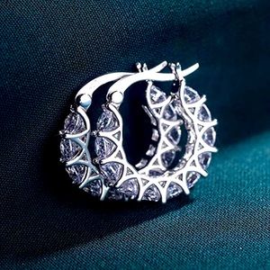 925 Sterling Silver Cubic Zirconia Circle Hoop Earrings For Women